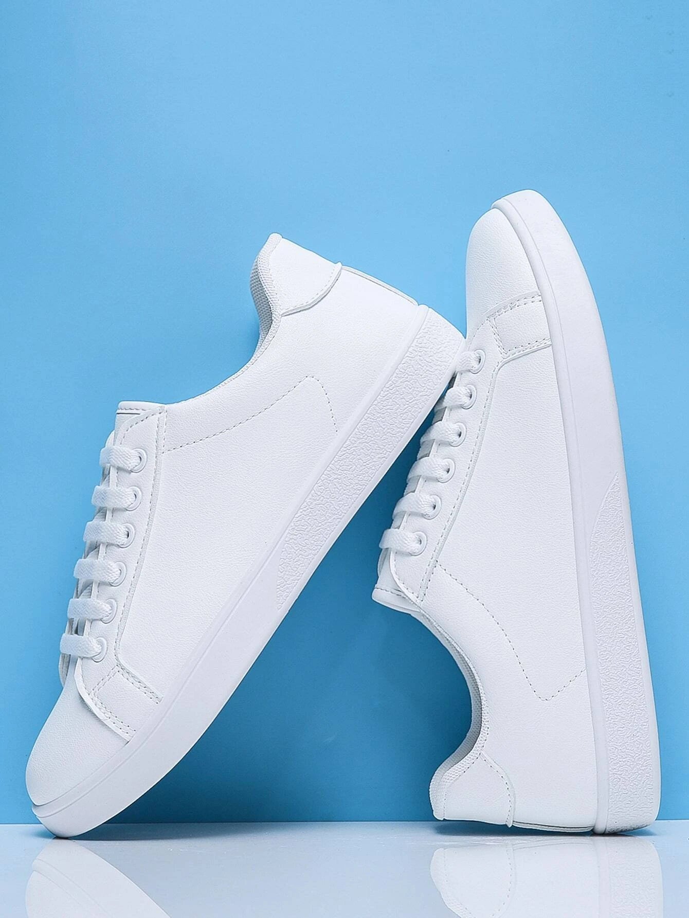 Men White Stitch Detail Lace-Up Front Skate Shoes Men Business Shoes