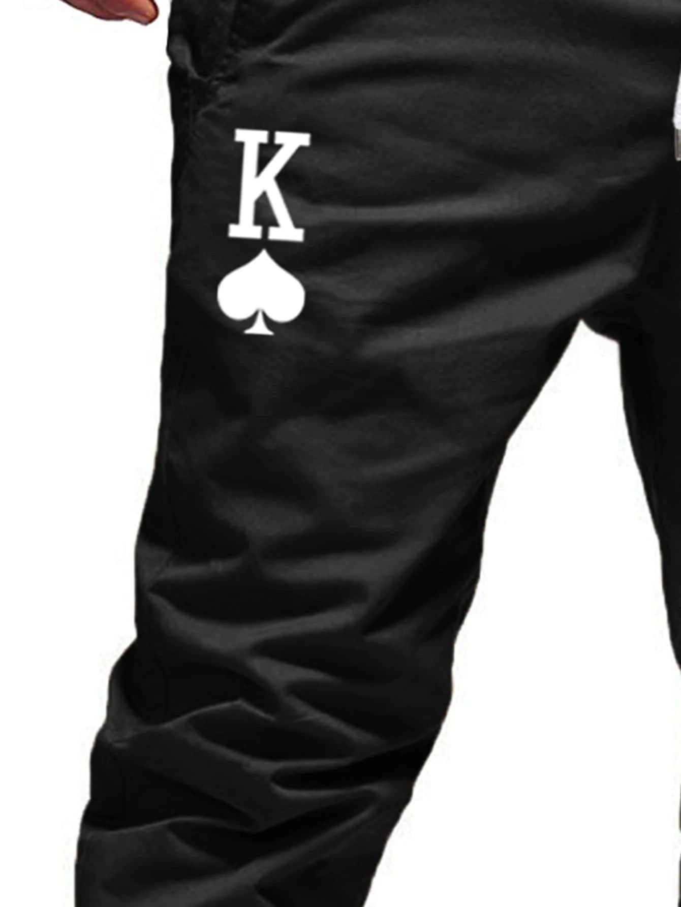 Manfinity Homme Men Playing Card Graphic Drawstring Tapered Pants