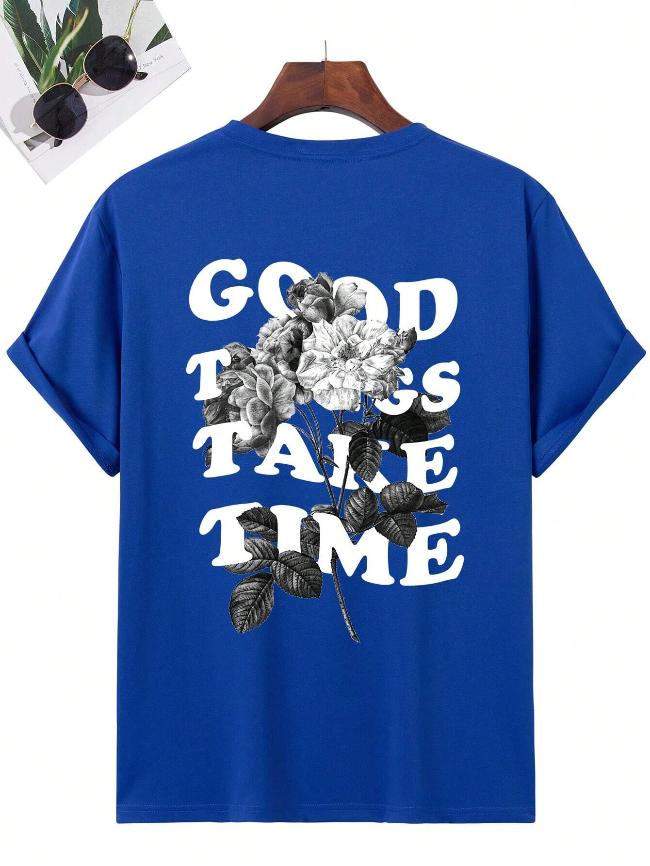 Men's Floral and Slogan Graphic Drop Shoulder Tee