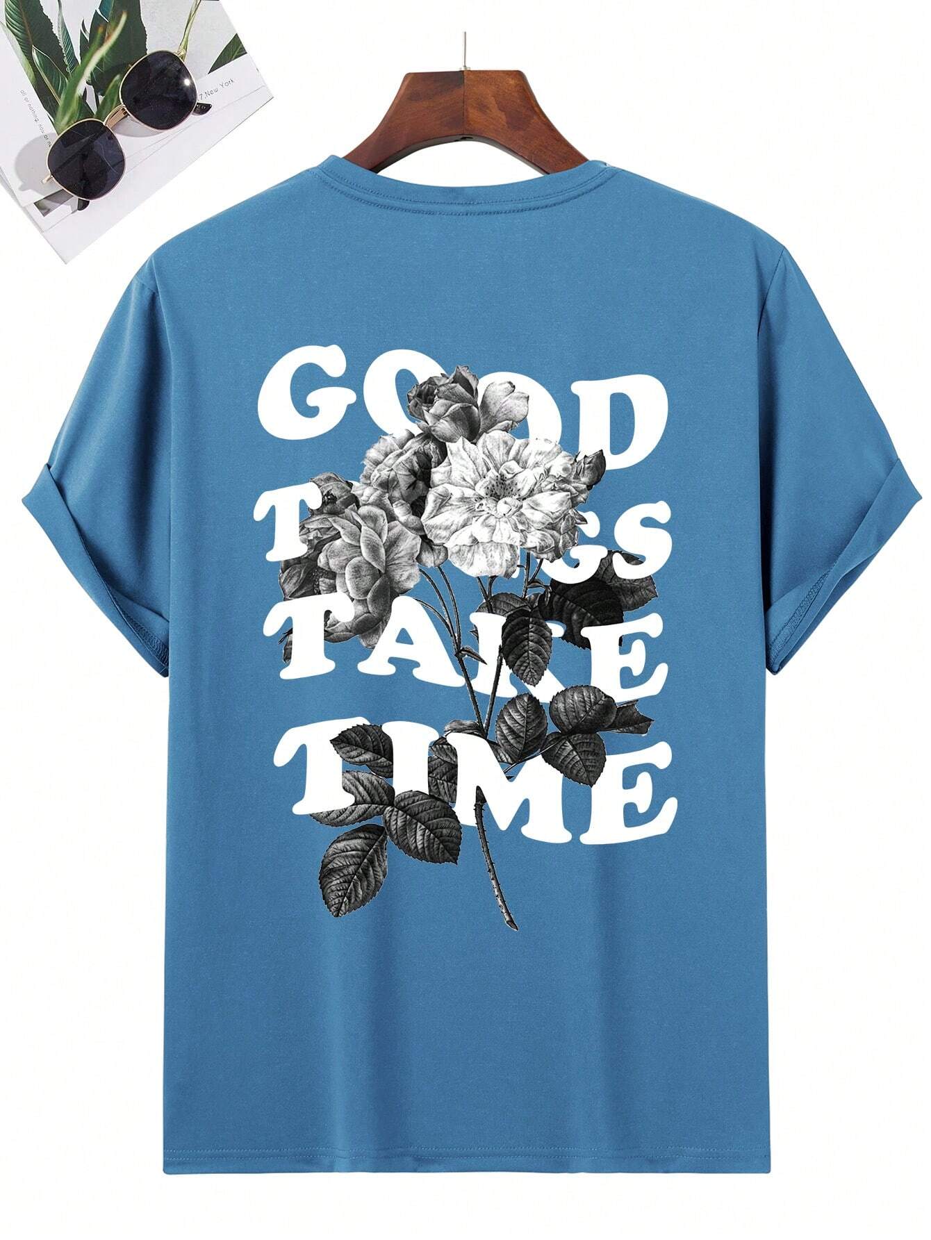 Men's Floral and Slogan Graphic Drop Shoulder Tee