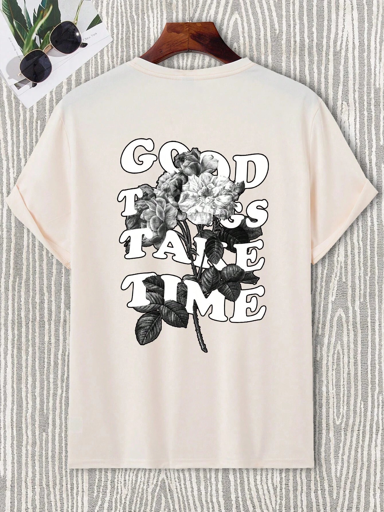 Men's Floral and Slogan Graphic Drop Shoulder Tee