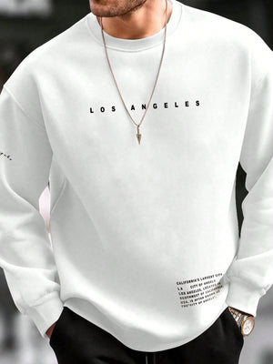 "Manfinity Men's Cool Slogan Sweatshirt with Drop Shoulder Design"