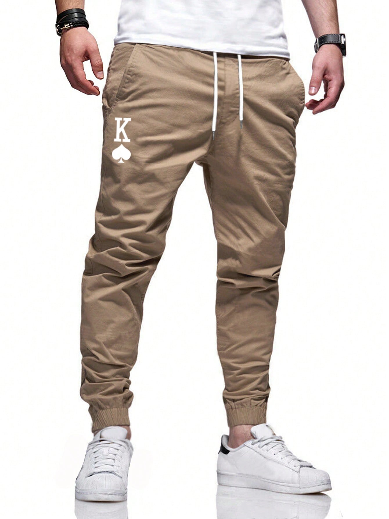 Manfinity Homme Men Playing Card Graphic Drawstring Tapered Pants