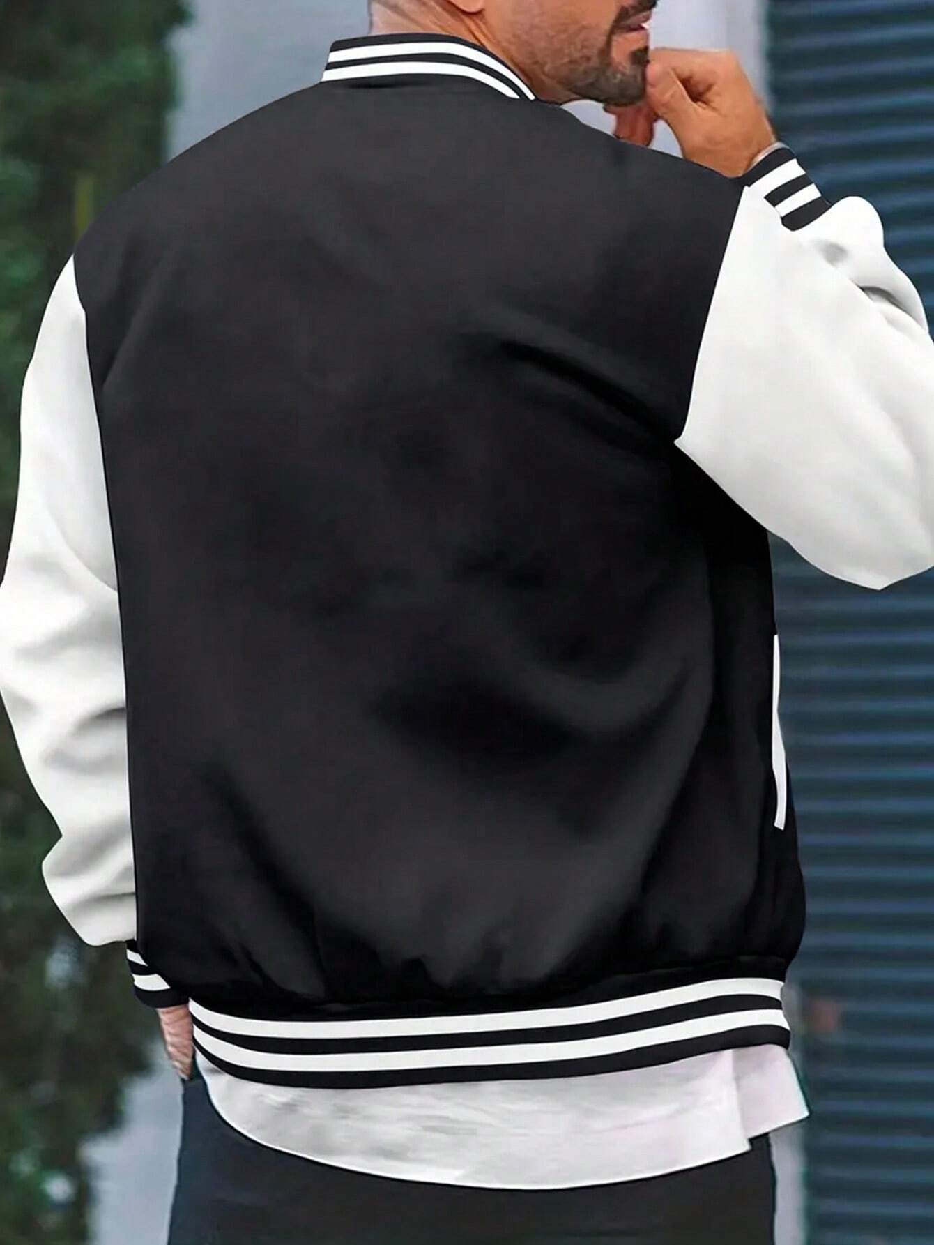 Men'S Letter Printed Striped Baseball Jacket