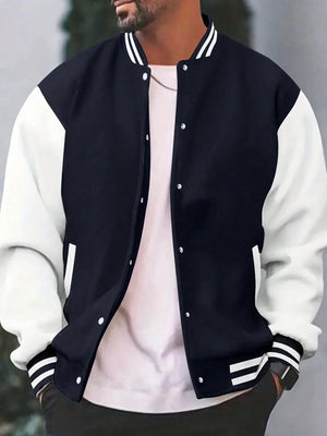 Men'S Letter Printed Striped Baseball Jacket