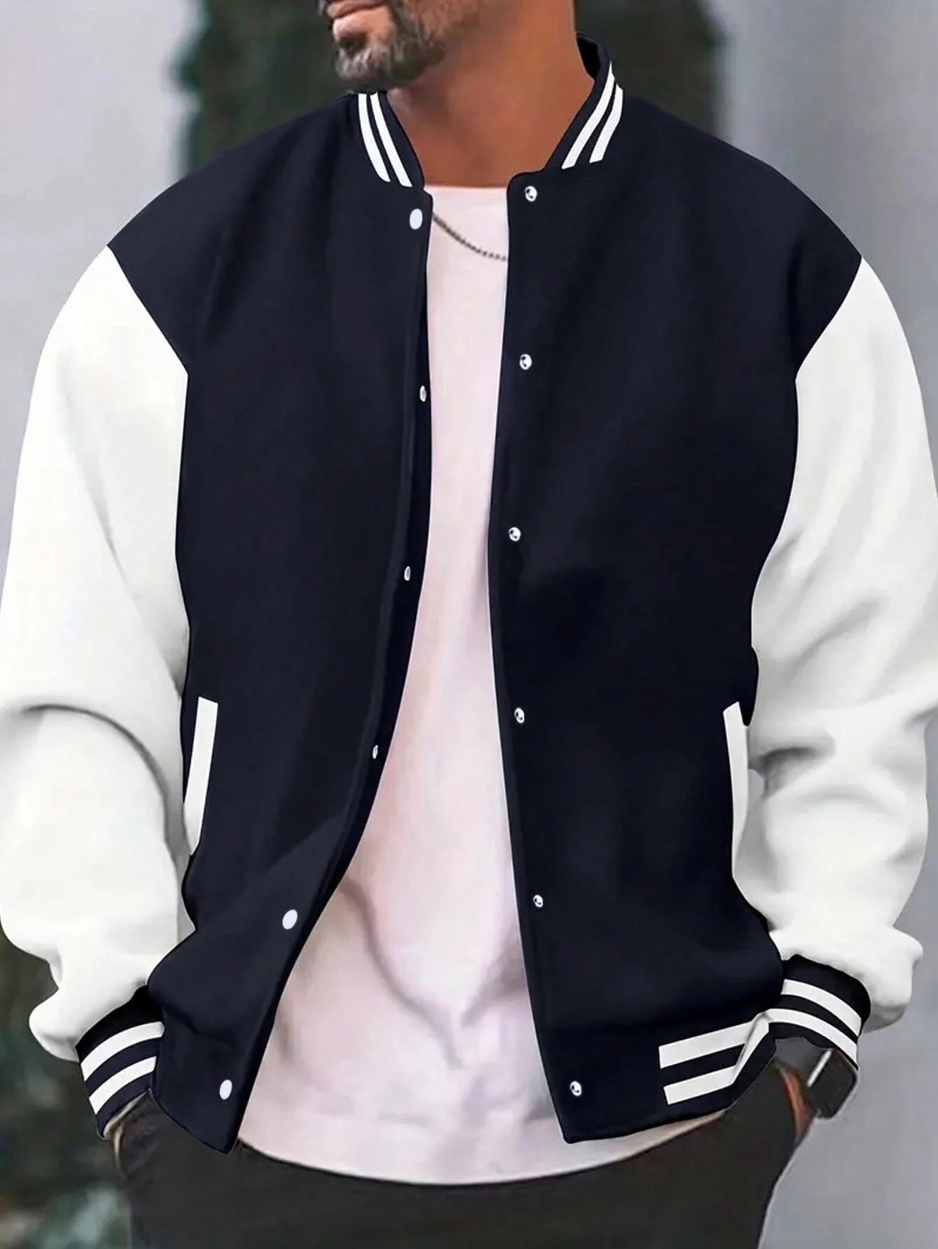 Men'S Letter Printed Striped Baseball Jacket