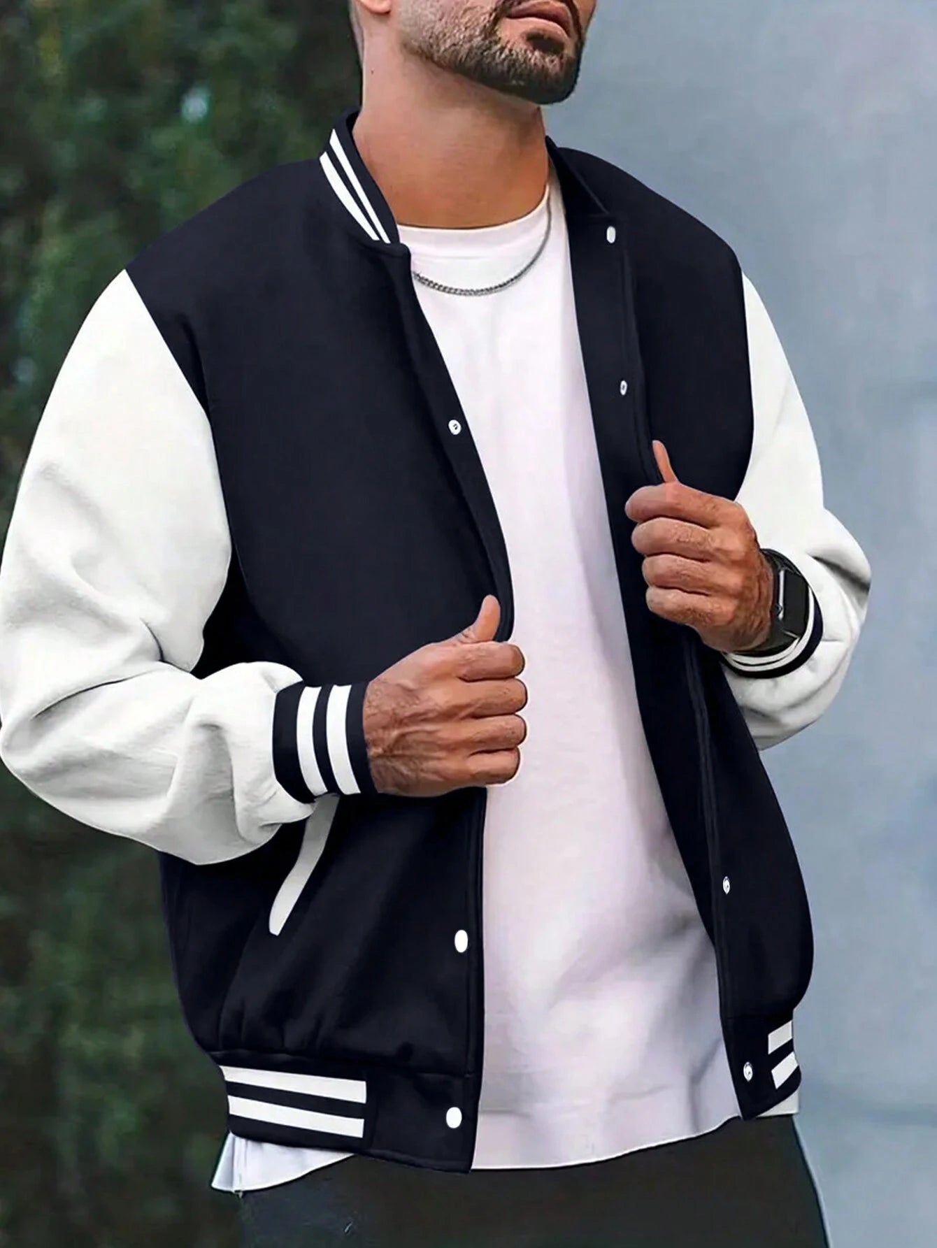 Men'S Letter Printed Striped Baseball Jacket