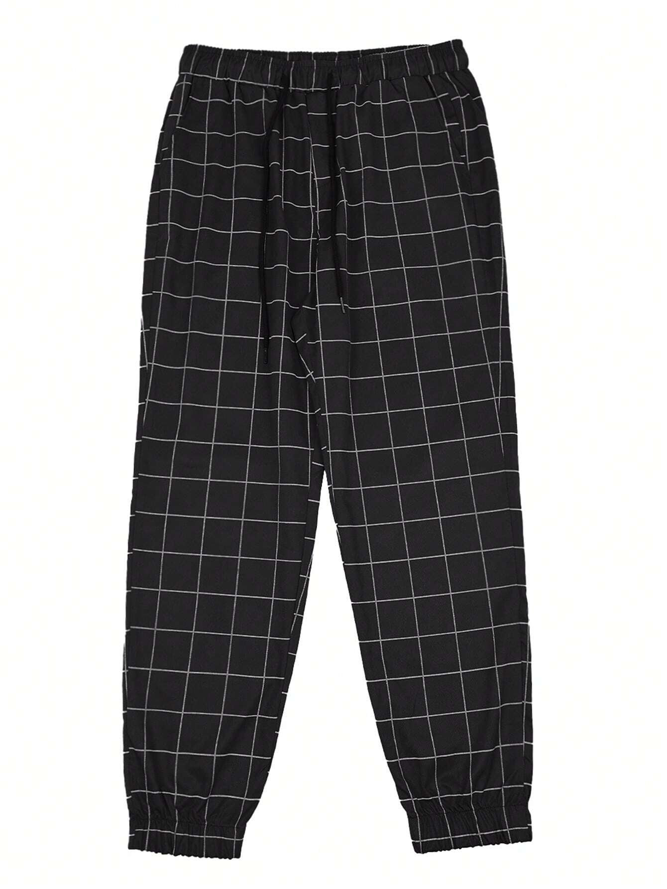 Manfinity Homme Men Grid Print Drawstring Waist Pants