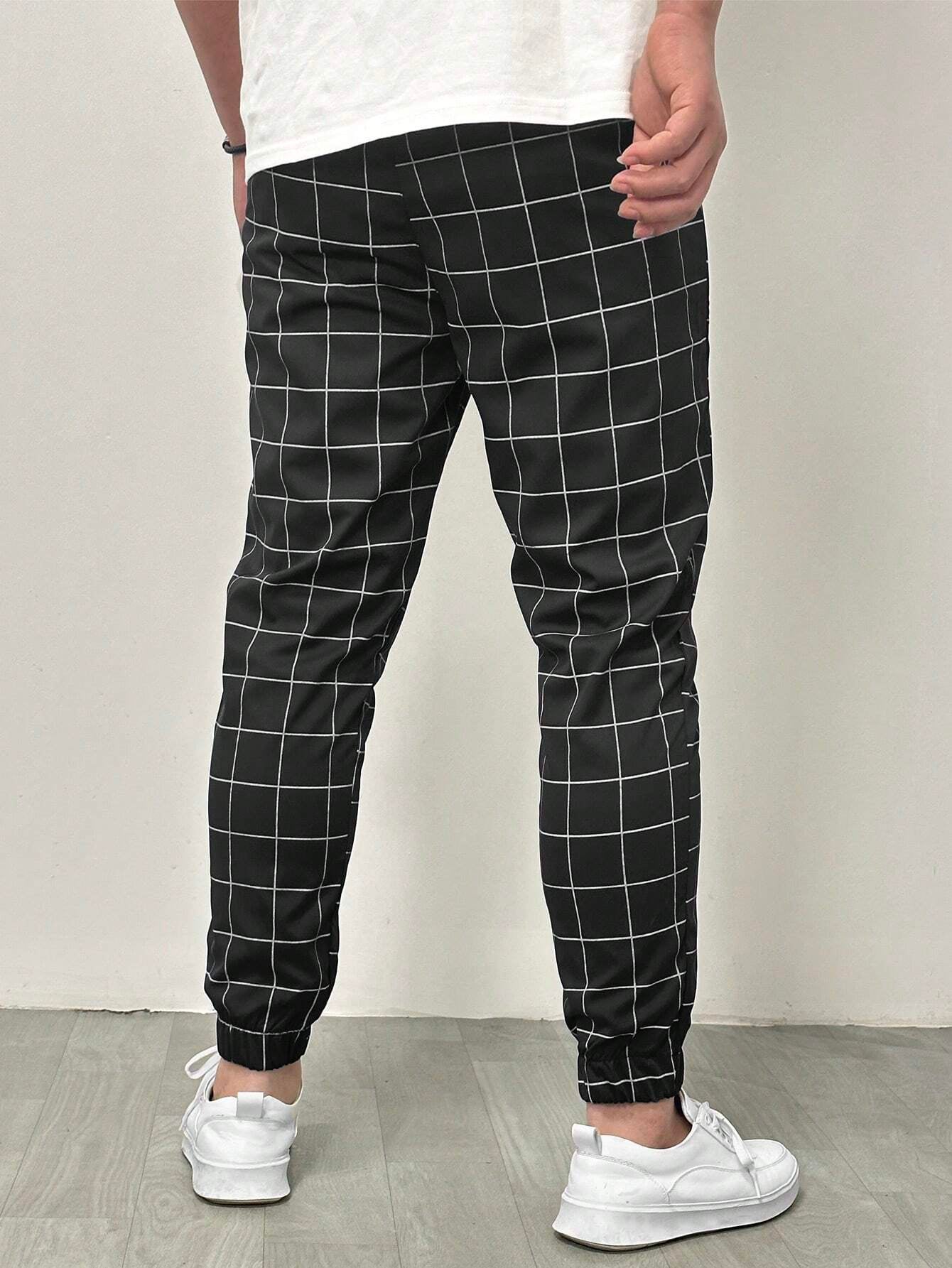 Manfinity Homme Men Grid Print Drawstring Waist Pants