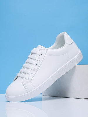 Men White Stitch Detail Lace-Up Front Skate Shoes Men Business Shoes