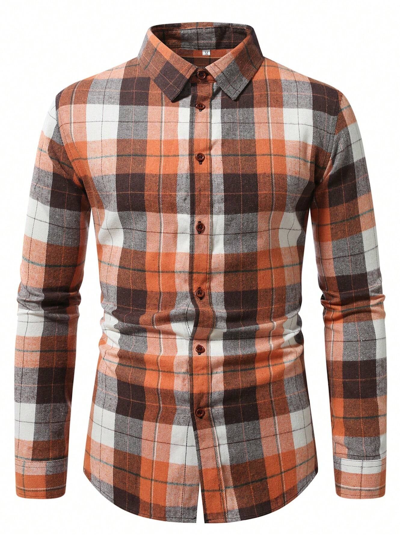 Men'S Casual Plaid Long Sleeve Button-Up Shirt, Spring Autumn