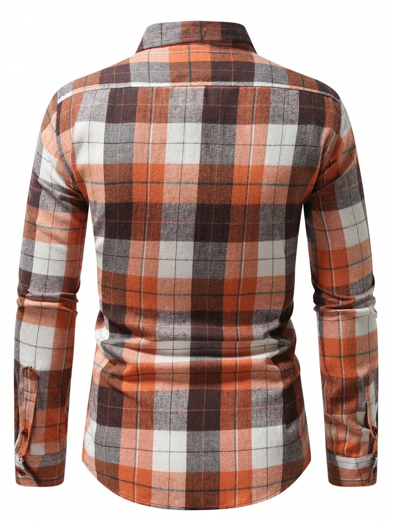 Men'S Casual Plaid Long Sleeve Button-Up Shirt, Spring Autumn