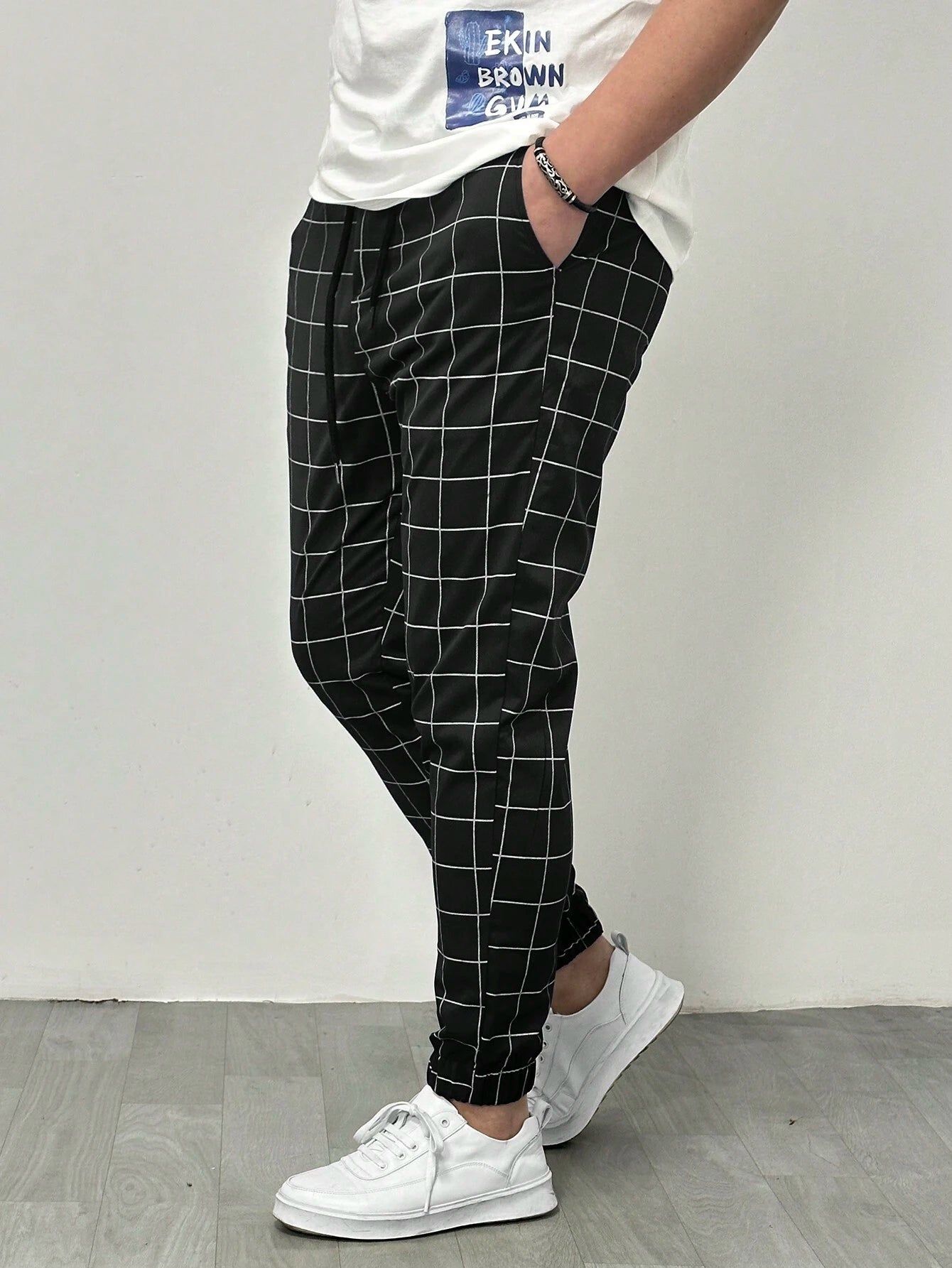 Manfinity Homme Men Grid Print Drawstring Waist Pants