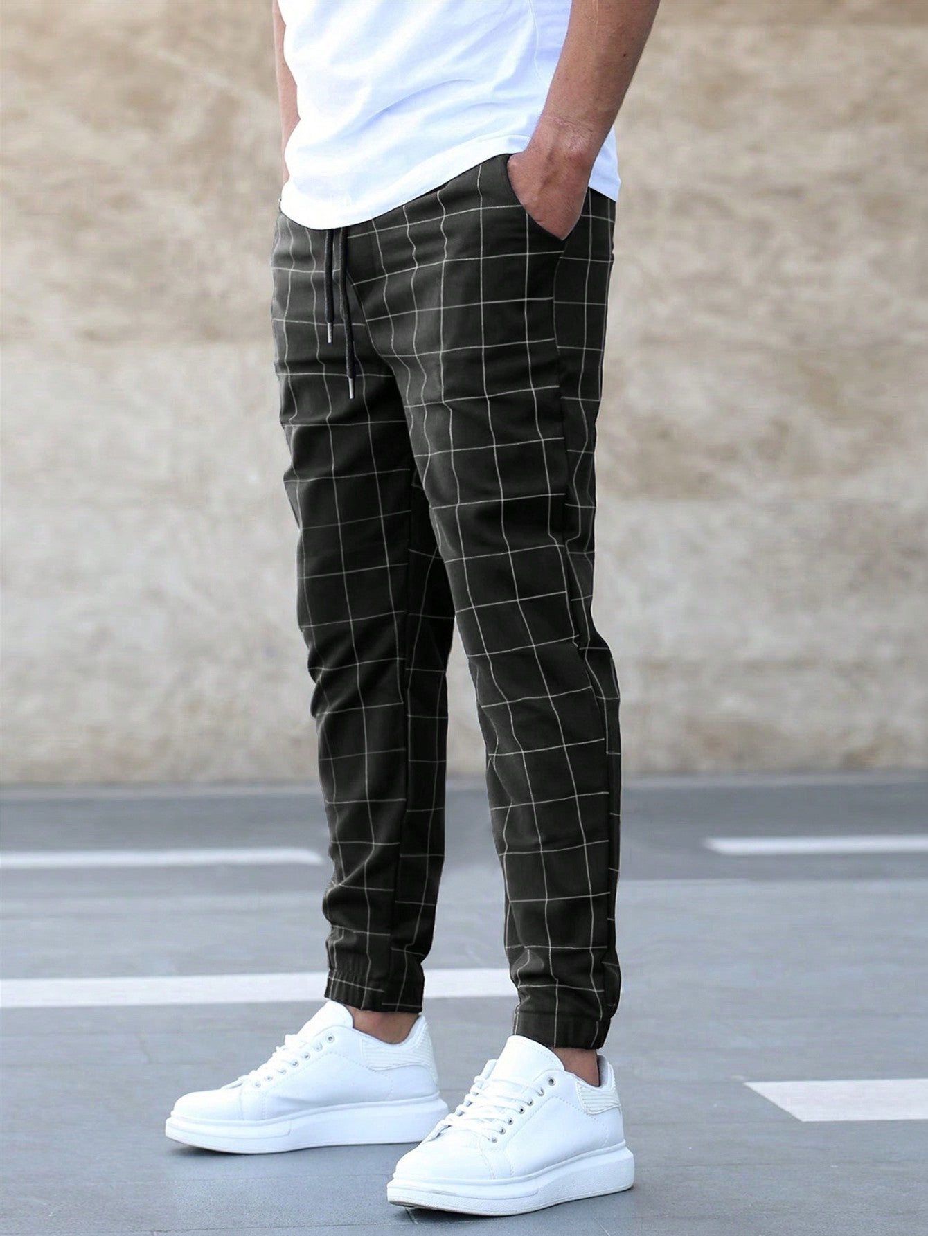 Manfinity Homme Men Grid Print Drawstring Waist Pants