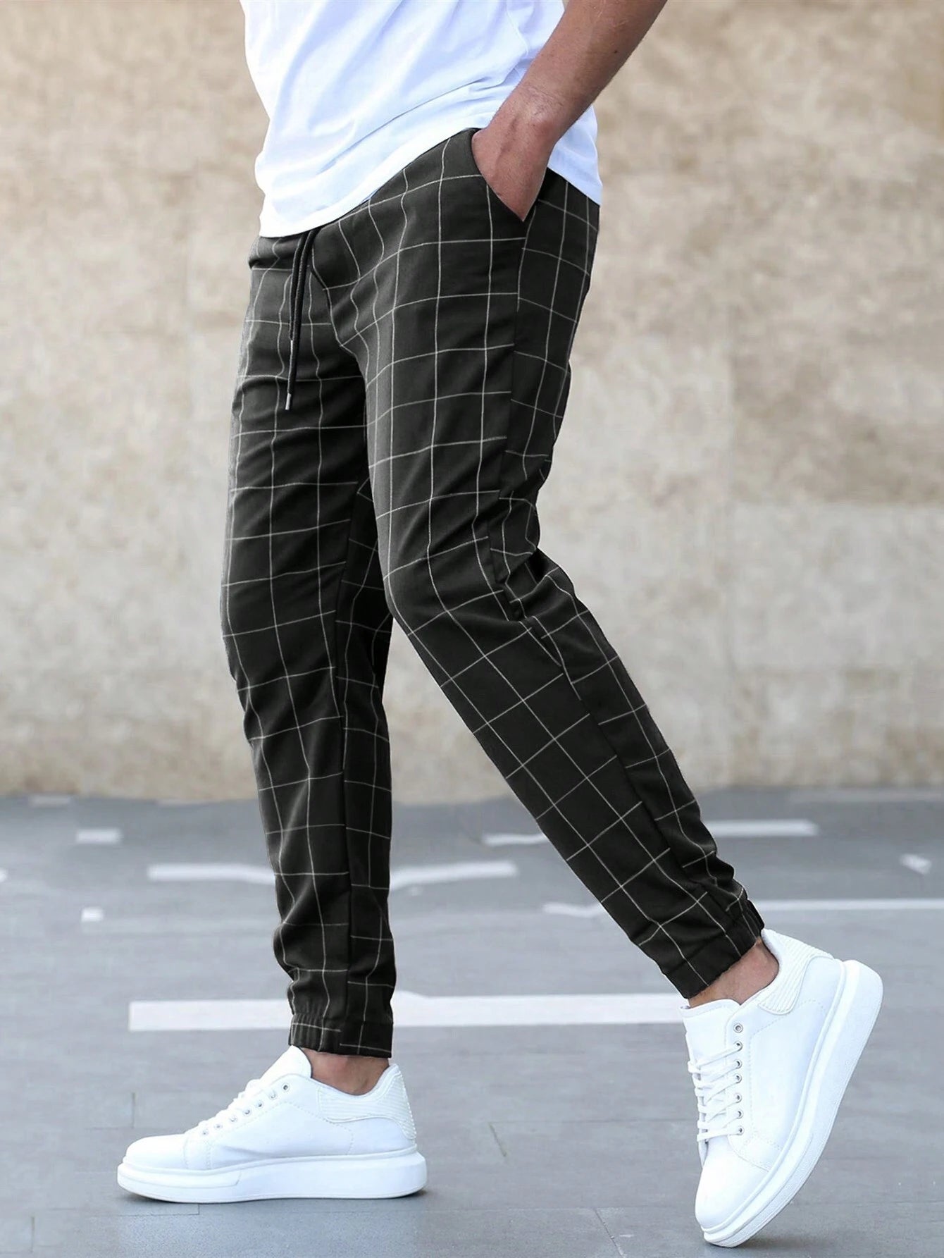 Manfinity Homme Men Grid Print Drawstring Waist Pants