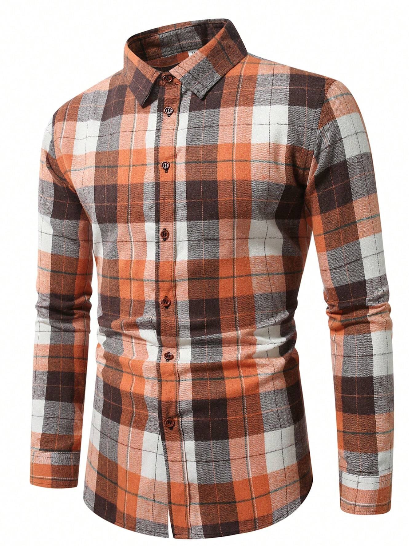 Men'S Casual Plaid Long Sleeve Button-Up Shirt, Spring Autumn